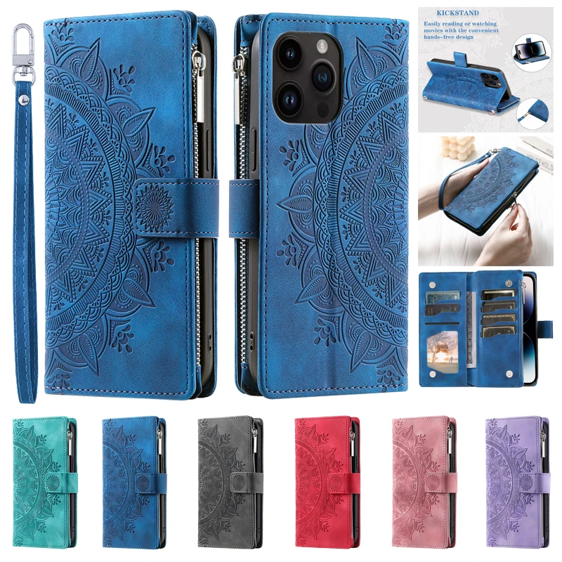 Totems Zipper Card Case for Motorola Edge 50 Ultra Edge50 Pro Moto edge 50 Fusion Flip Capa Magnetic Leather Wallet Protect Case