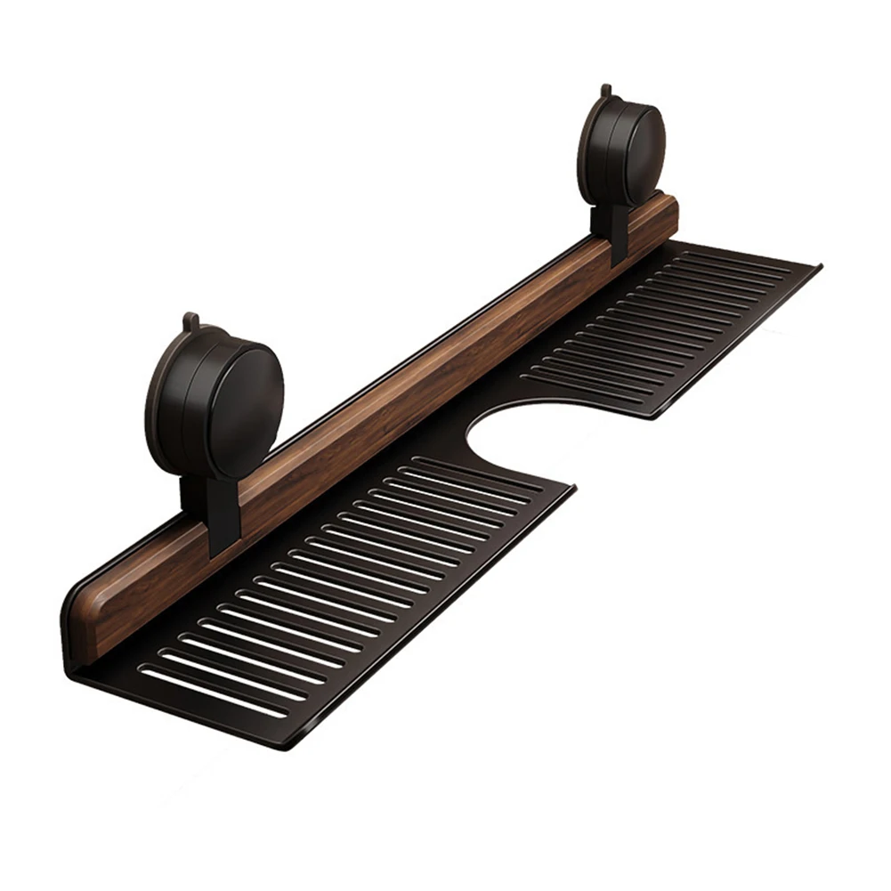 No-Drill Walnut Bathroom Shelf with Reliable Suction Cups Fits Over Standard Faucets Washstands and Toilet Tanks