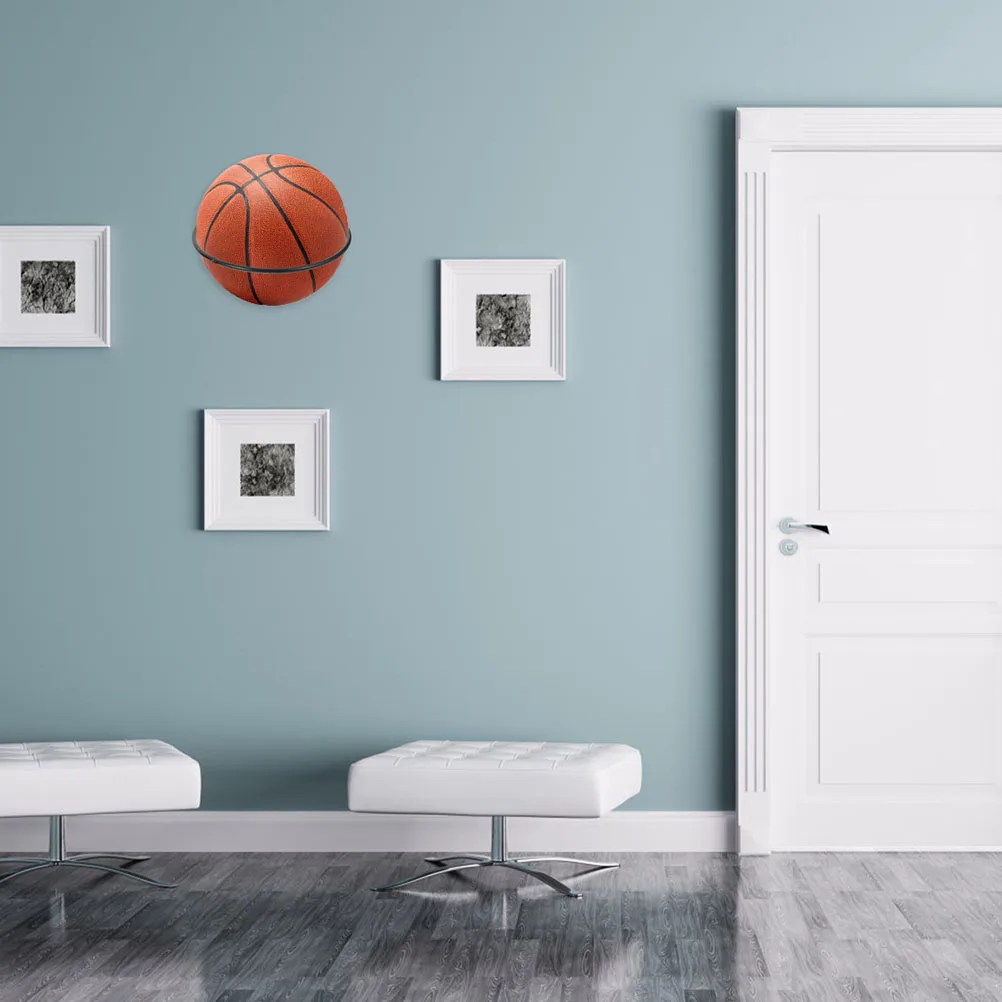 

1 set Basketball Holder Wall Mount Balls Rack Black Display Stand for Home Bedroom Living Room Storage