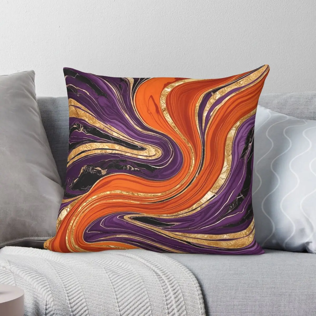 Orange Purple Gold Marble Square Pillowcase Polyester Linen Velvet Printed Zip Decorative Throw Pillow Case Car Cushion Cover