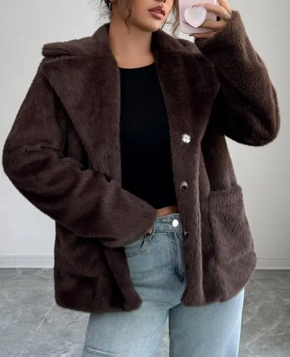 

2025 autumn and winter elegant temperament lapel sweater coat women's clothing