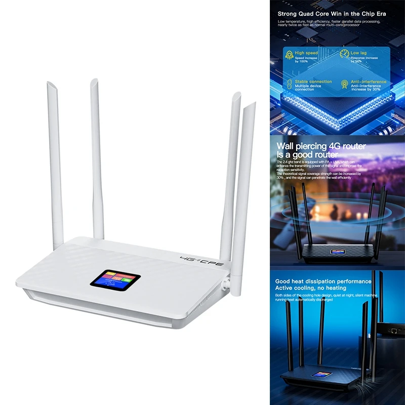 4G Wireless Router 300Mbps CAT4 32 Users RJ45 WAN LAN Wireless Modem LTE Network Hotspot SIM Card Slot Easy To Use Black EU Plug