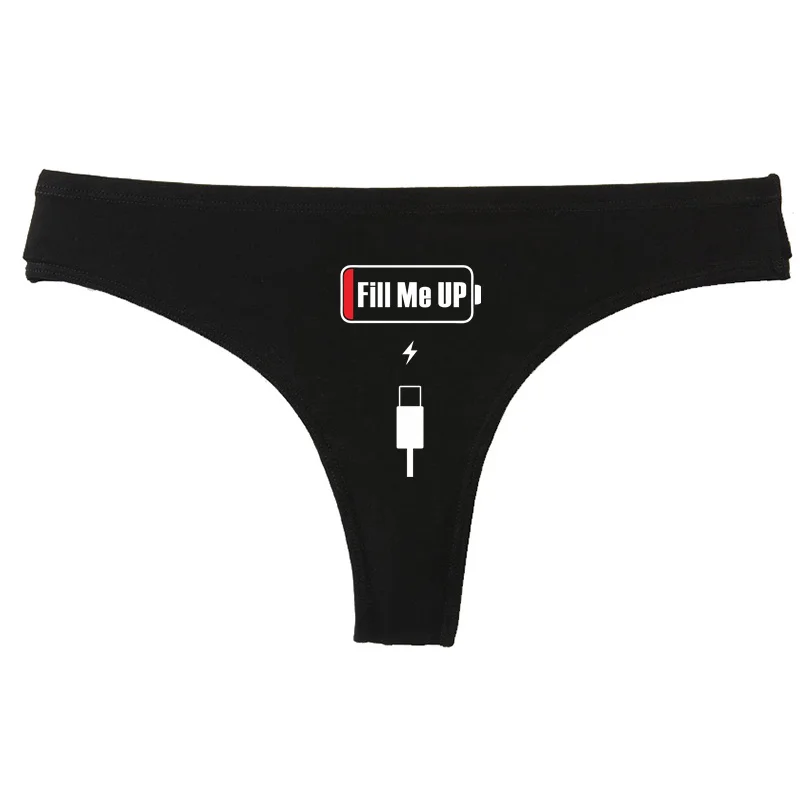 FILL ME UP Please Charge G-string Women's Cotton Thong Breathable Comfortable Female Underwear Girls Hot Panties Sexy Lingerie - view 3