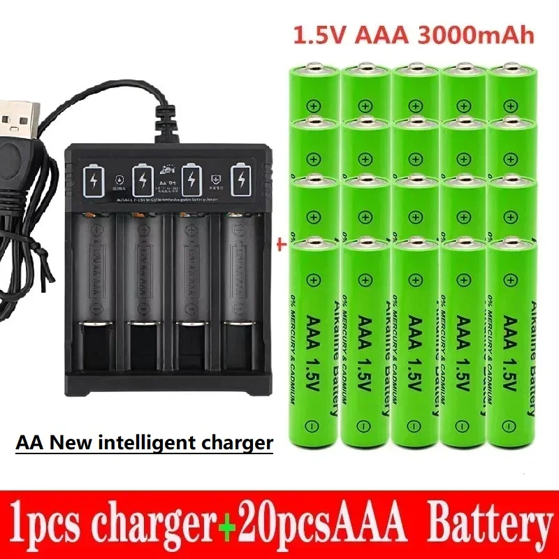 100% New AAA Battery 3000 MAh Rechargeable Battery AAA 1.5 V 3000 MAh Rechargeable New Alcalinas Drummey + Intelligence Charger