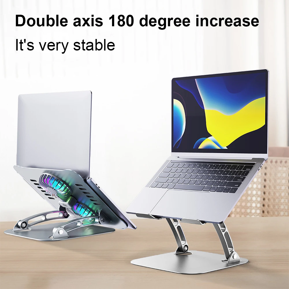 Foldable Desktop Laptop Cooling Stand Adjustable Height with 2 Cooling Fan Notebook Riser Anti-slip for Laptops Up To 15.6 Inch