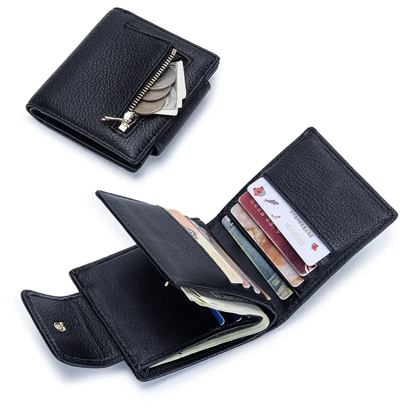 Womens Wallet Small Compact Bifold Genuine Leather Fashion Wallet Ladies Coin Purse with Zipper Pocket Soft Leather Clutch Bag