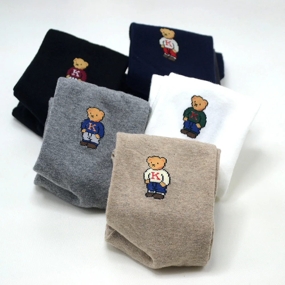 

Хлопковые носки до середины икры с рисунком медведя для женщин, повседневный свитер для взрослых, женские милые носки с медведем, удобный дышащий рождественский подарок