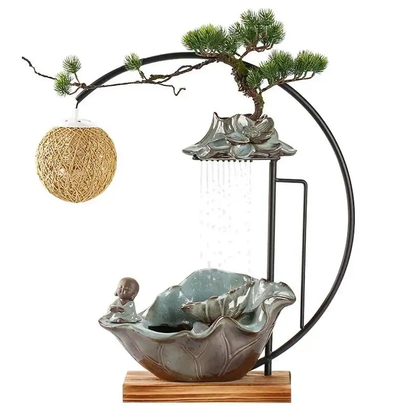 ^Water decoration fountain with atomization living room desktop office ceramic Chinese home decoration opening craft gift