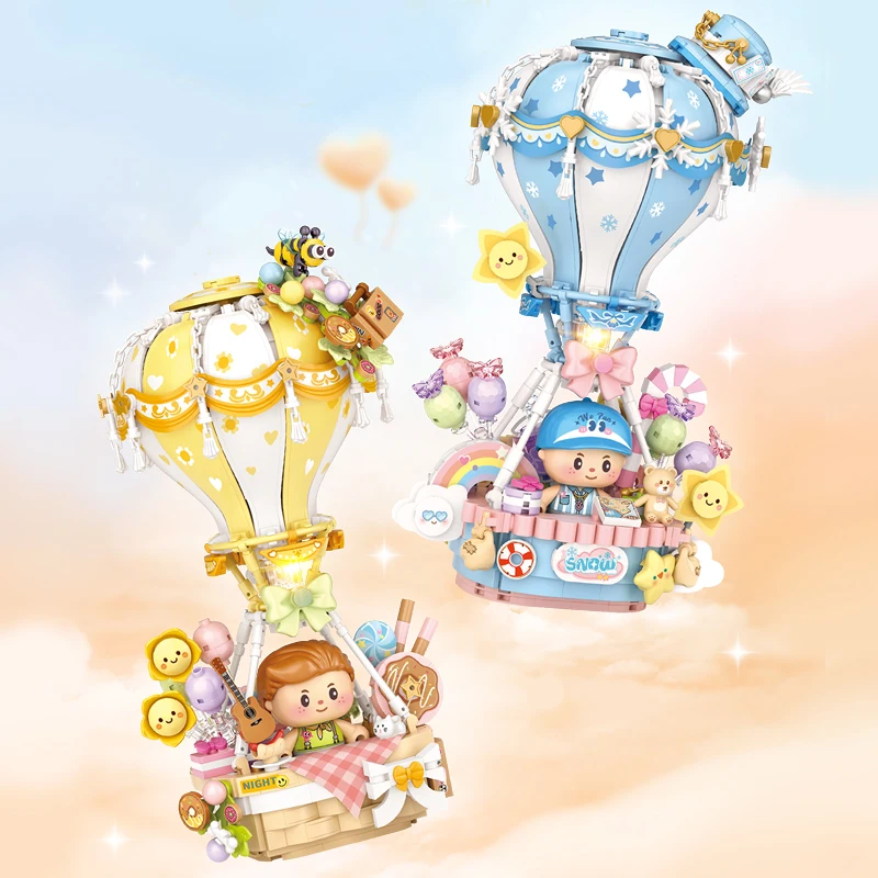 لوز كوكو منطاد الهواء الساخن اللبنات لعبة نموذج تجميعها الموسيقى منطاد الهواء الساخن الحلوى منطاد الهواء الساخن لعبة أطفال هدية