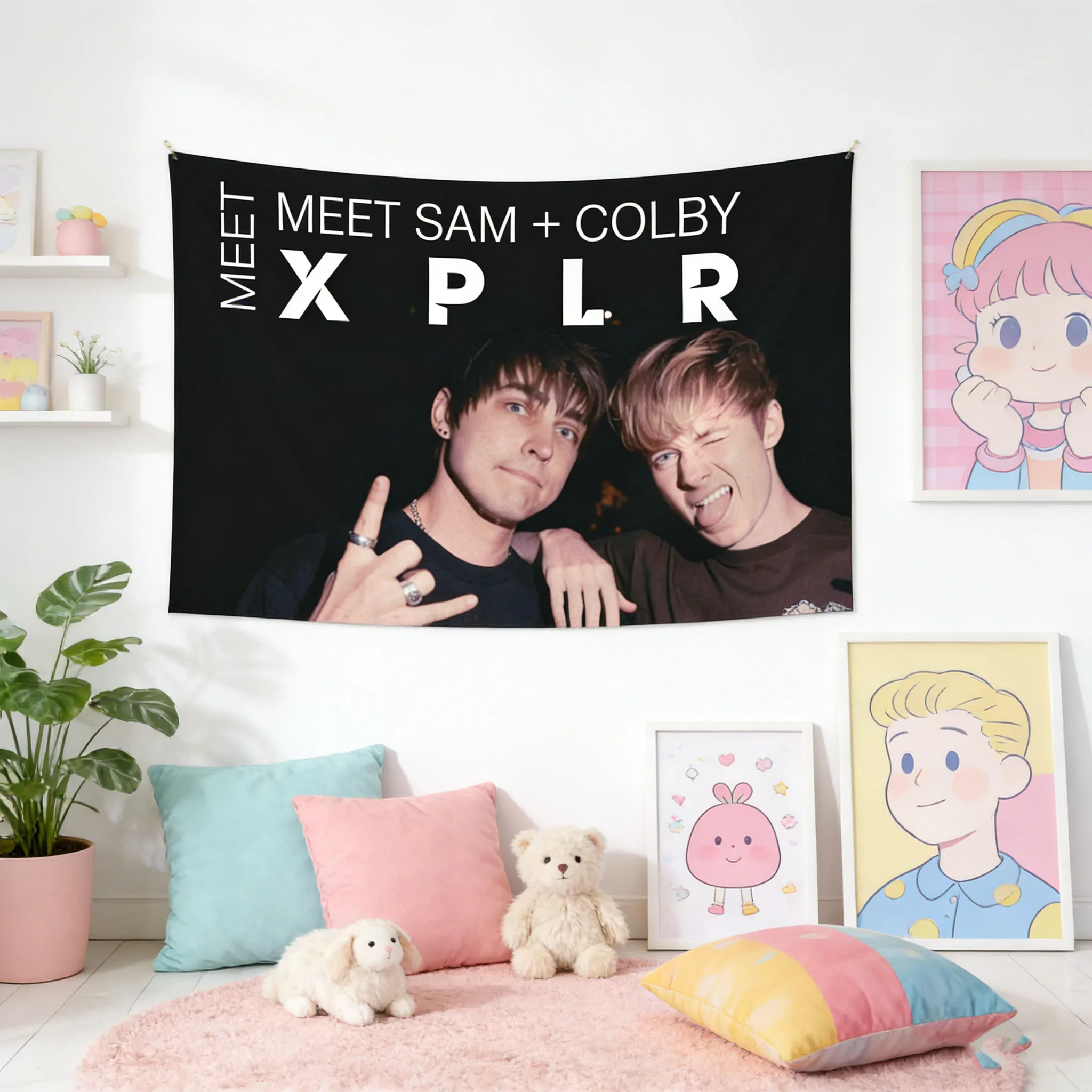 Sam & Colby Tapestry, Fun Wall Hanging Decor for Bedroom, Living Room & Dorm, Trendy Fan Wall Art