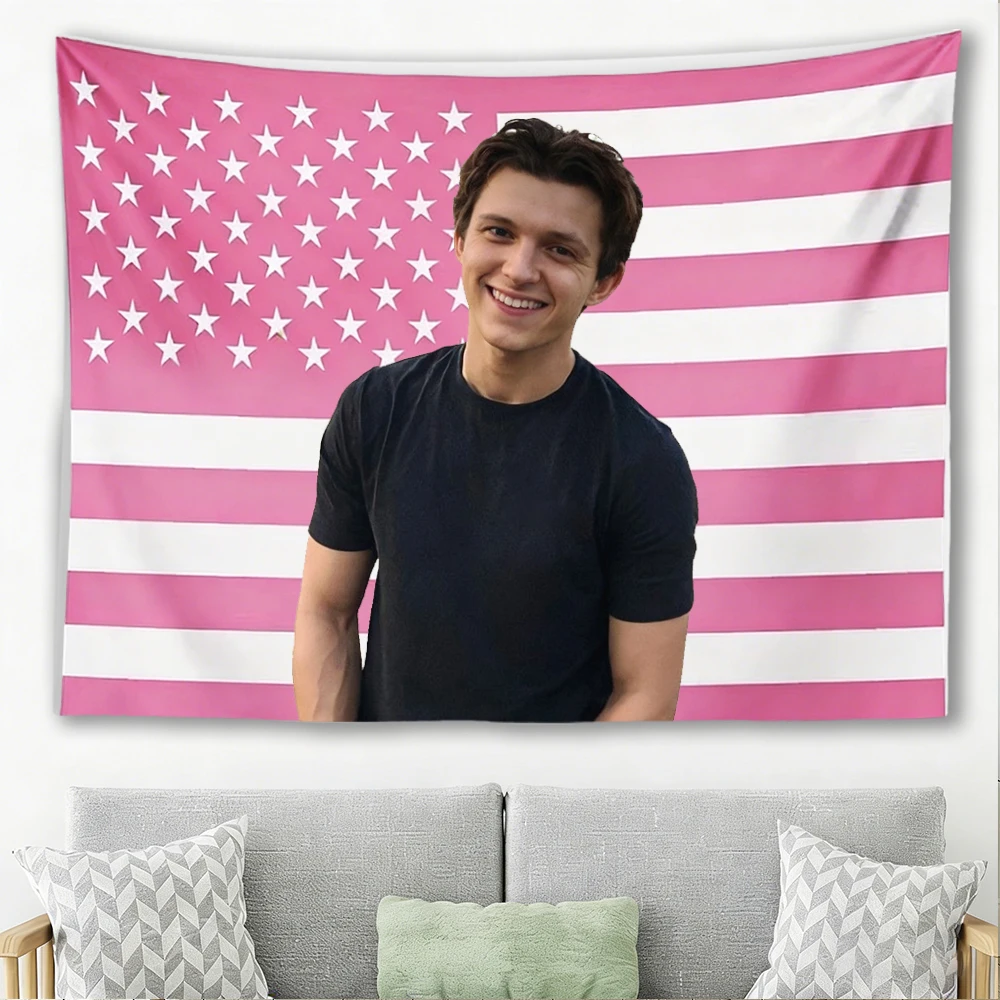 Tom  Pink American Flag Tapestry Celebrity Portrait Wall Hanging Bedroom Fan Decor Gift