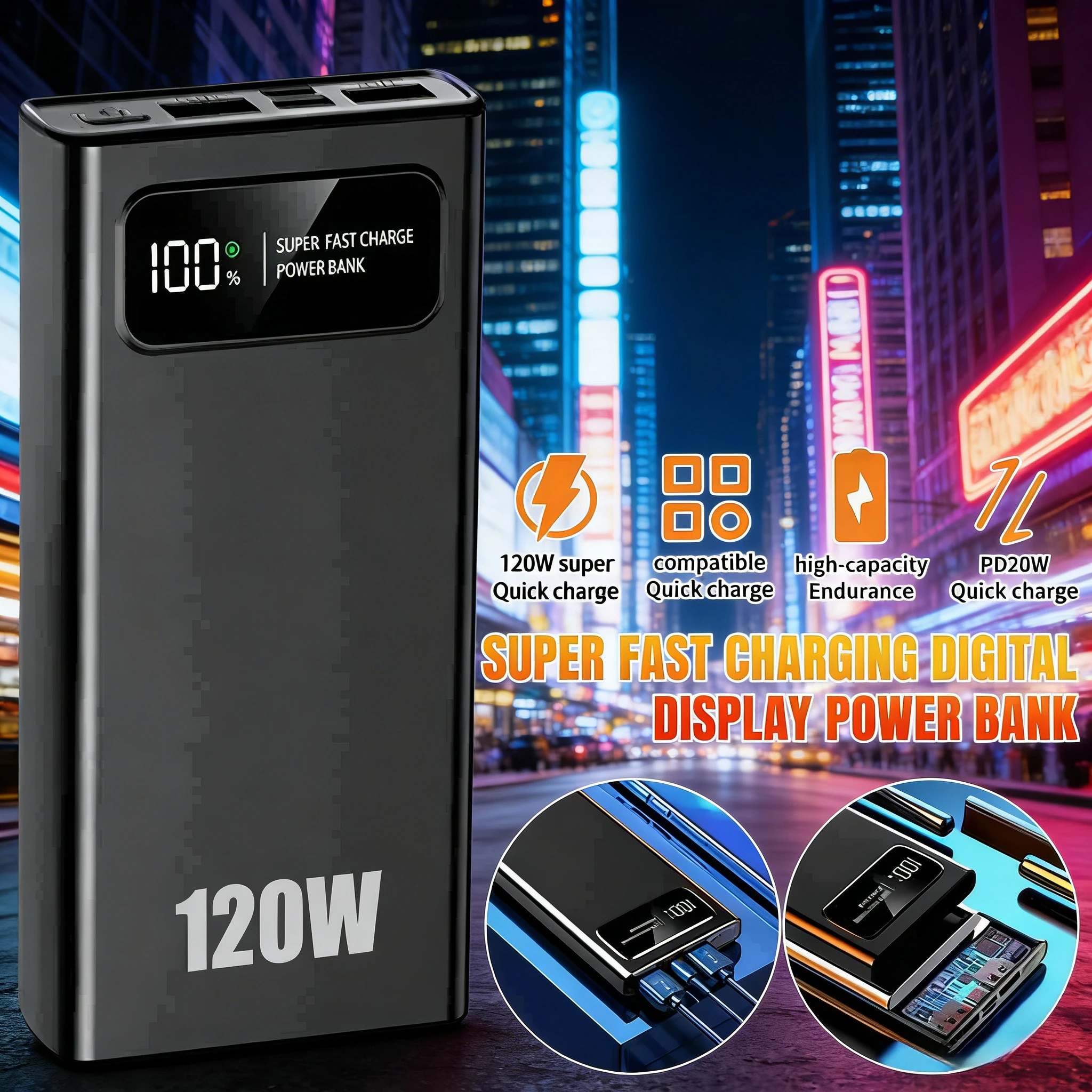 

Портативное зарядное устройство (Power Bank) 10000 мАч, быстрая зарядка 120 Вт, PD 20 Вт, с ЖК-дисплеем, внешний аккумулятор для путешествий, кемпинга и активного отдыха