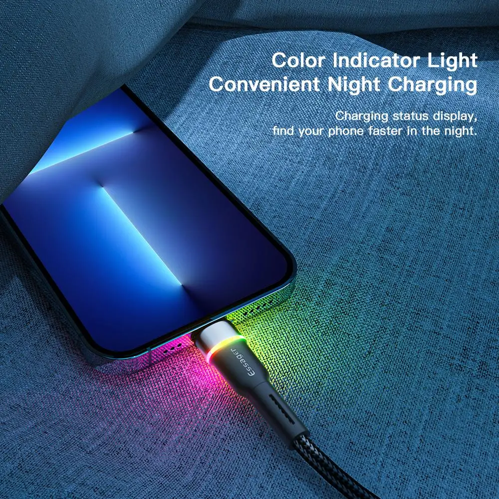 Essager-Cabo USB para iPhone, iPhone 14, 13, 12, 11 Pro, XS Max, X, XR, LED Lightning, Carregamento Rápido, Cabo de Dados, Dados iPad