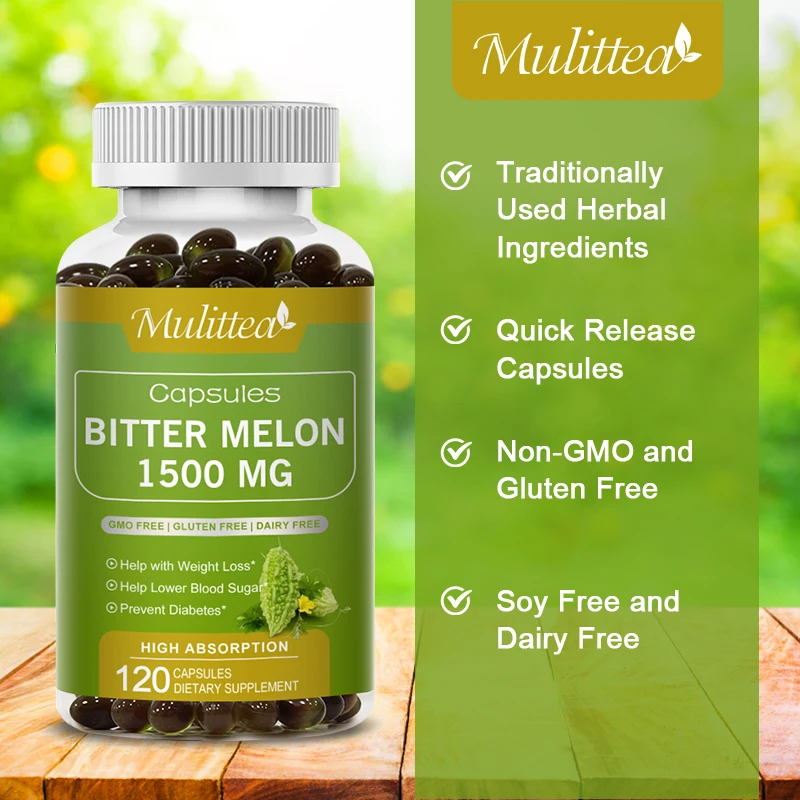 Mulittea Organic Bitter Melon Extract Capsules Blood Sugar Balance Health Diabetes Skin Beauty Digestive Health burn fat