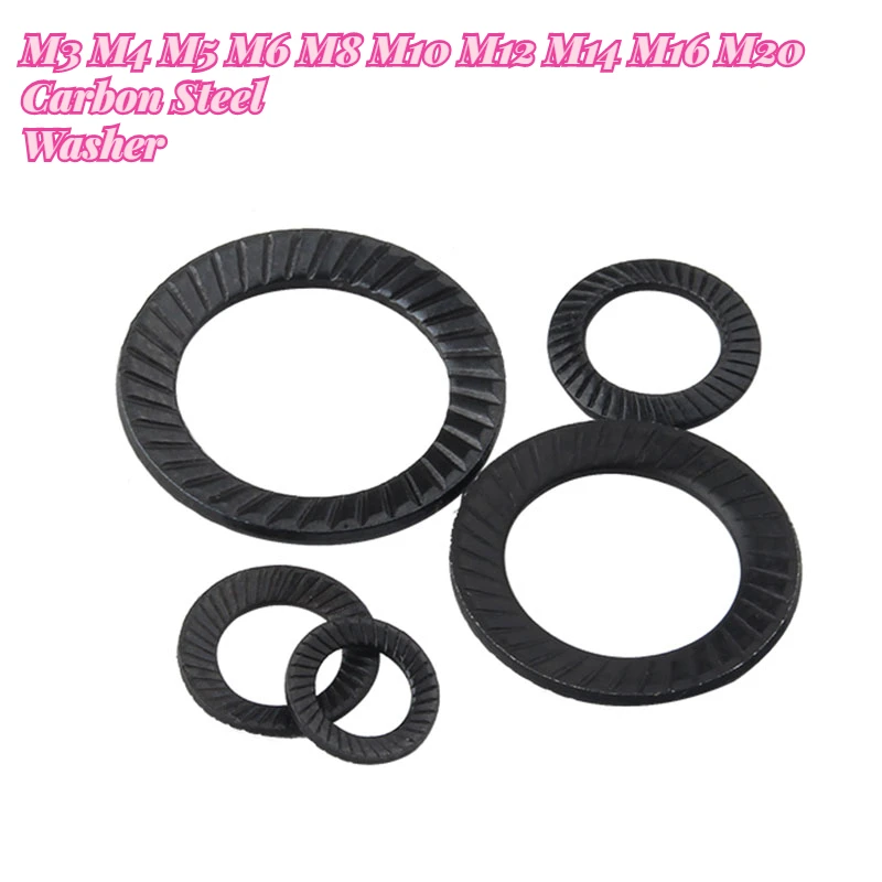 5/10/20/50pcs High Quality Precision Carbon Steel Blackened Double-sided Diagonal Washers with Toothed Anti-loosening Washers