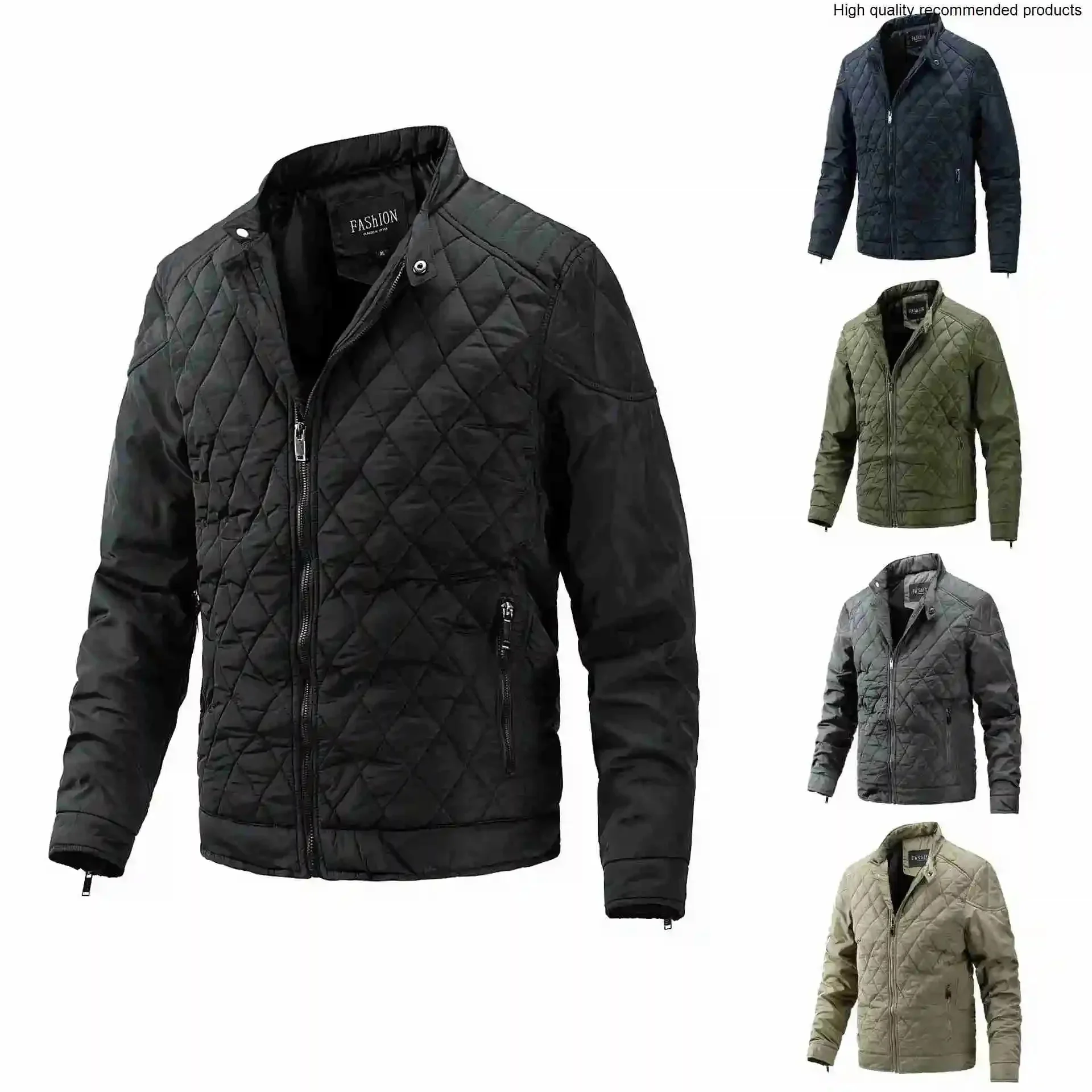 

winter and 2025 men's autumn cotton clothes casual diamond stand collar jacket fashion cotton jacket men's clothing trend