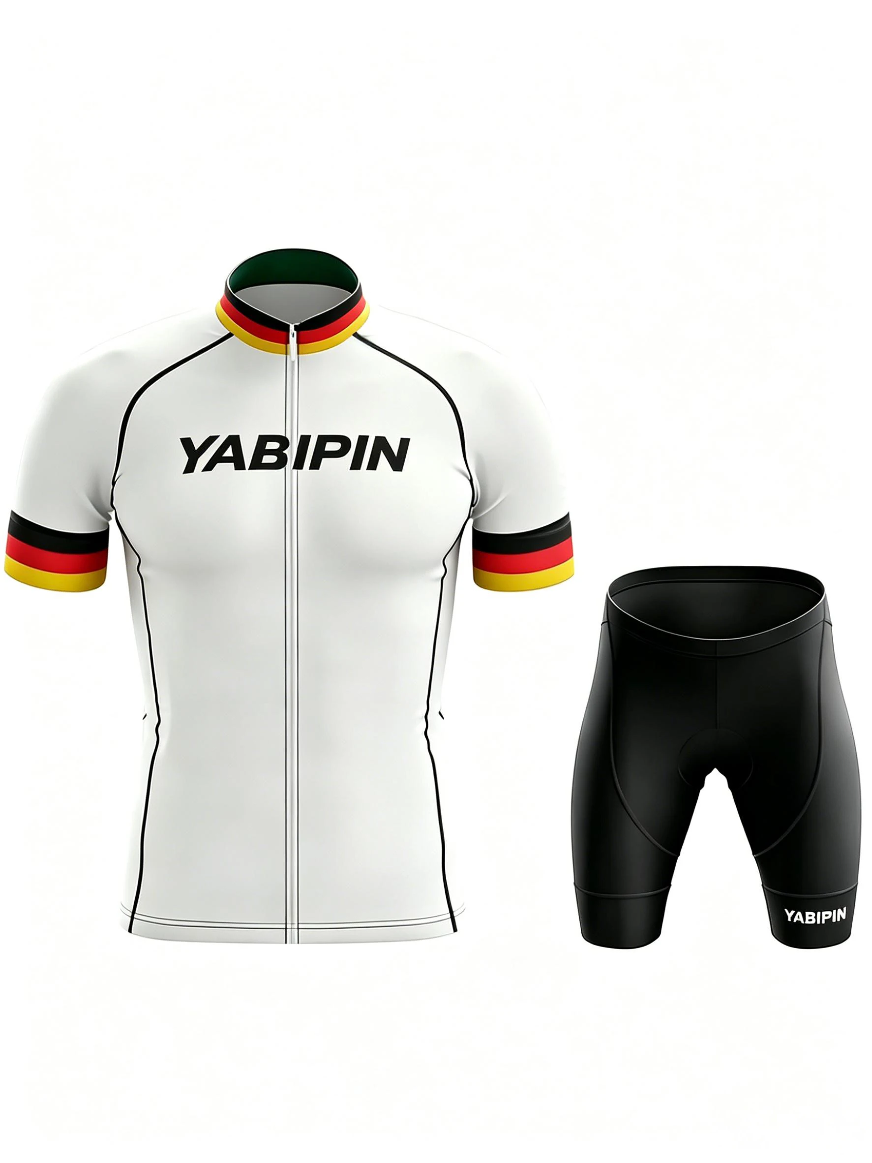

Men‘s 2 Piece Cycling Jersey Set, Stand Collar Full Zip Short Sleeve, Letter Graphic Bike Suit, Quick Dry Breathable for Mountai
