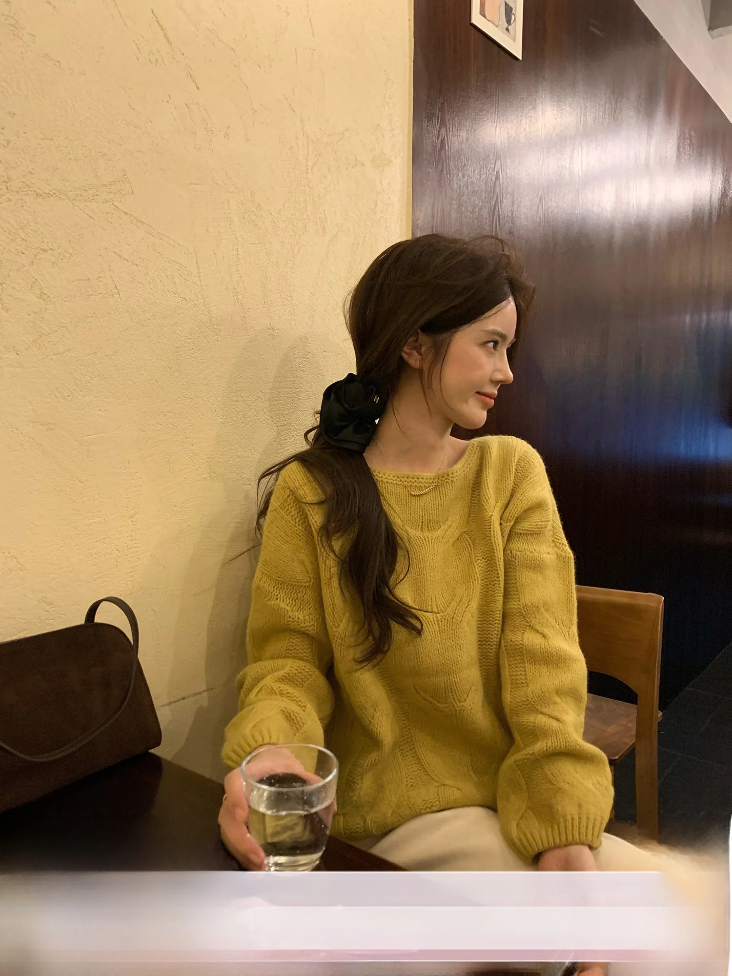 

HuaHua Orange Sunset Korean Sle One-oulder Big Knotted Pure Color Knitted Sweater Casual Comfortable Woolen Long Sve W...