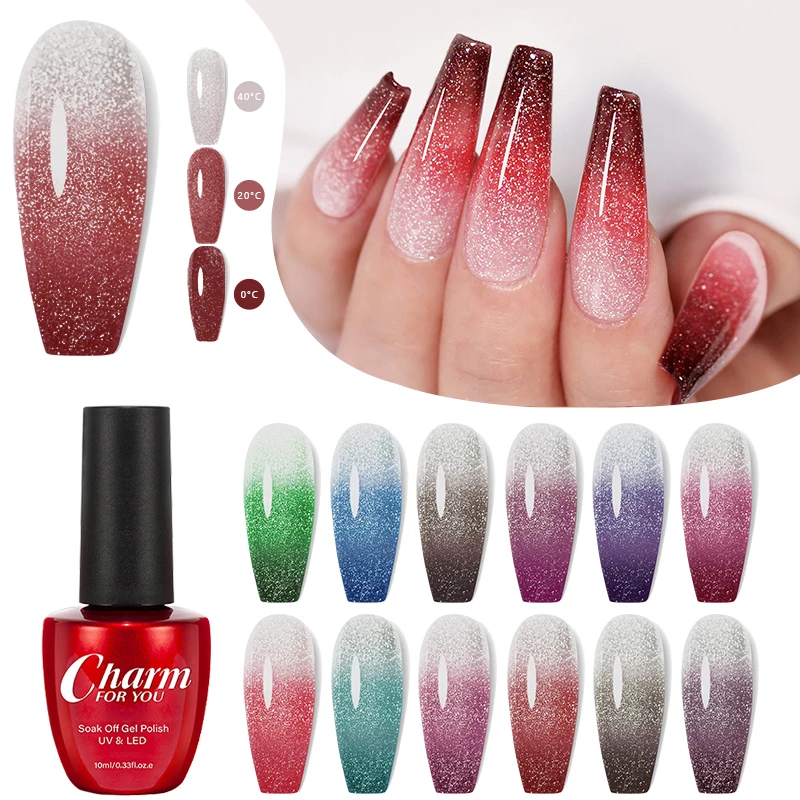 10ml Thermochromic diamond glue, Color Changing Nail Art Polish, Sparkle Shimmer DIY Manicure Decoration for Nail Art Lovers
