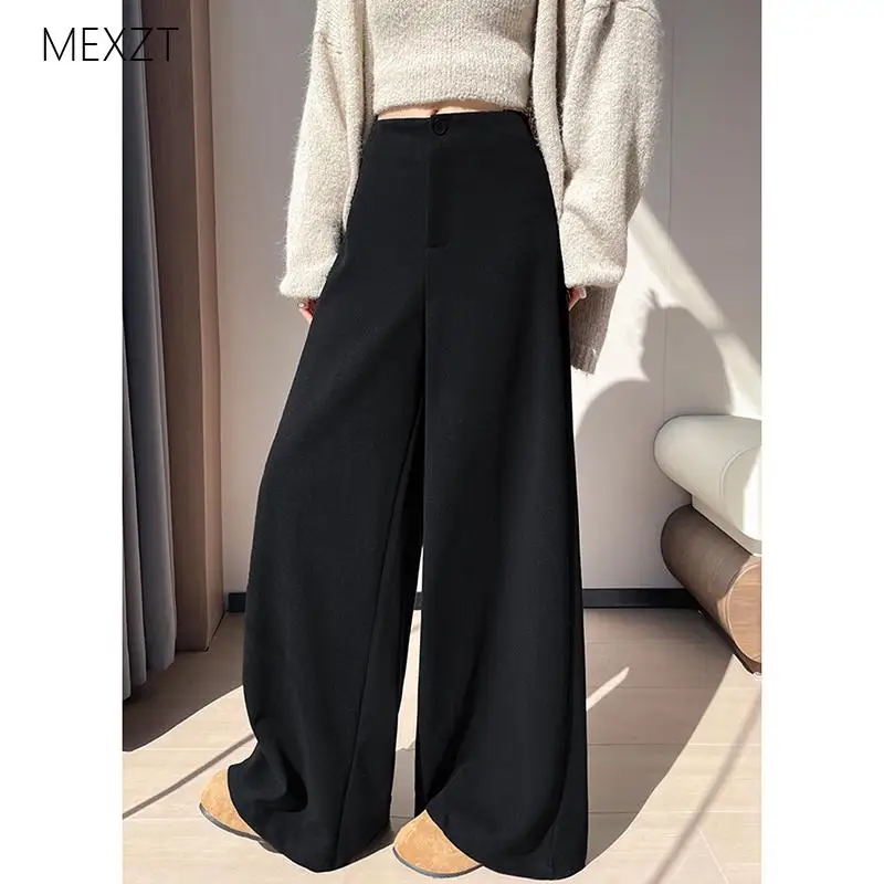 Faux Woolen Suit Pants Women Fashion Casual High Waist All Match Wide Leg Pants Autumn Office Loose Female Straight Trouser New