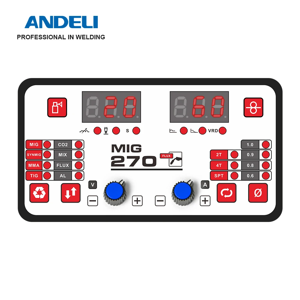 Imagem -06 - Máquina de Solda em Inversor Semi-automático Soldadores Mig Gás Gasless Solda Elevador Tig Mma 220v Andeli-mig270