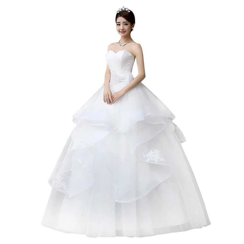 N144 White Strapless Ribbon Korean Wedding Dress