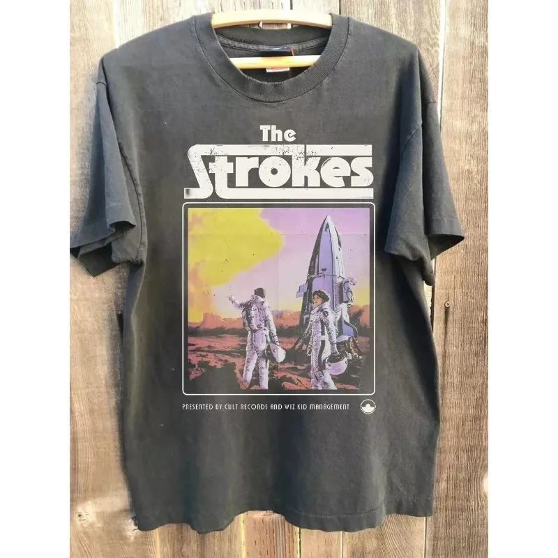 90s Retro Charcoal Gray The Strokes Band T-shirt Suitable for Both Men and Women, Summer New Y2K Harajuku Style Casual T-shirt