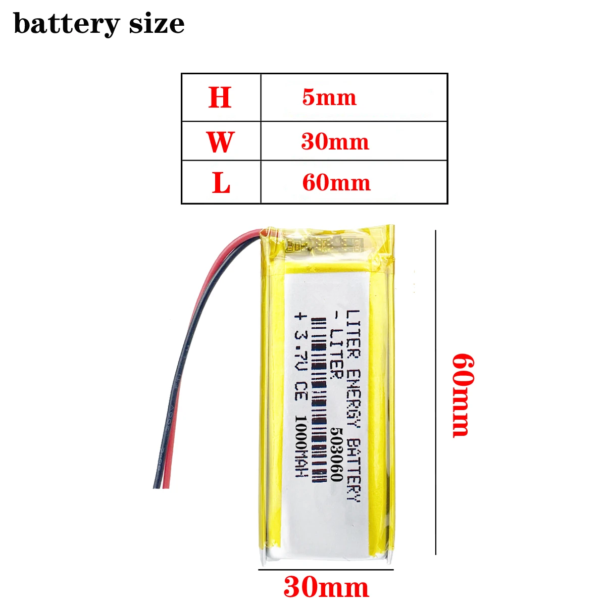 Liter energy battery 3.7V polymer lithium battery 503060 053060 MP5 GPS MP4 wireless telephone 1000MAH