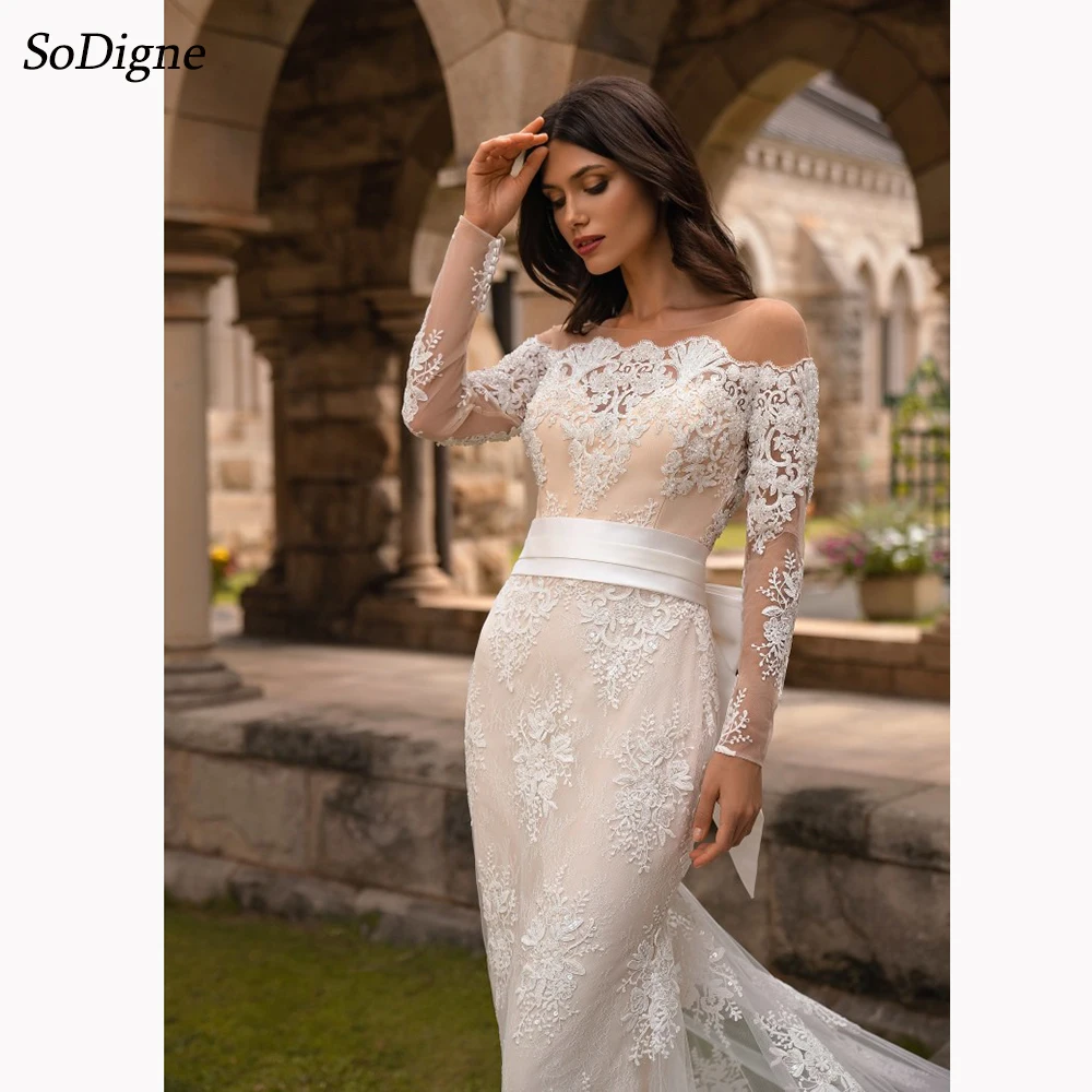 

SoDigne Mermaid Long Wedding Dresses O-neck Full Sleeves Appliques Bridal Dress Bride Gown 2025 vestidos de novia Customized ﻿