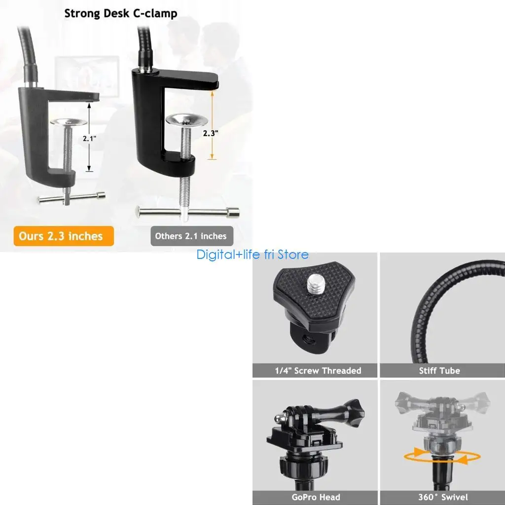 E06D Webcam Mount - Flexible Desk Stand Clamp Gooseneck Stand for  Webcam