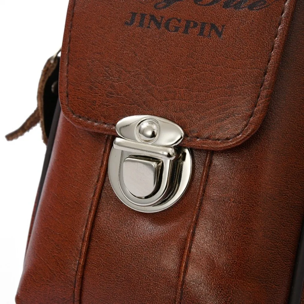 Portable Multifunctional Men's Phone Bag PU Leather Large Capacity Waist Bag Wear-resistant Storage Bag Women
