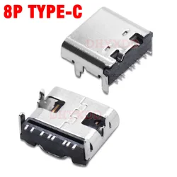 Conector USB 3,1 tipo C 8 P hembra, interfaz de alimentación, cabezal de carga, 8 pines, SMT, Conector de ángulo recto