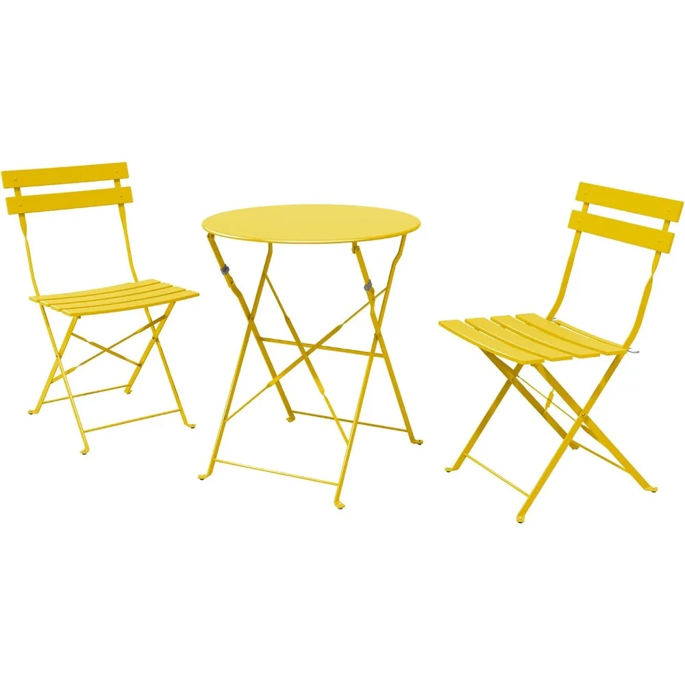 Premium Frame Patio Bistro Set, Folding Outdoor Patio Furniture Sets, 3-Piece Patio Set of Folding Patio Table and Chairs, Yell