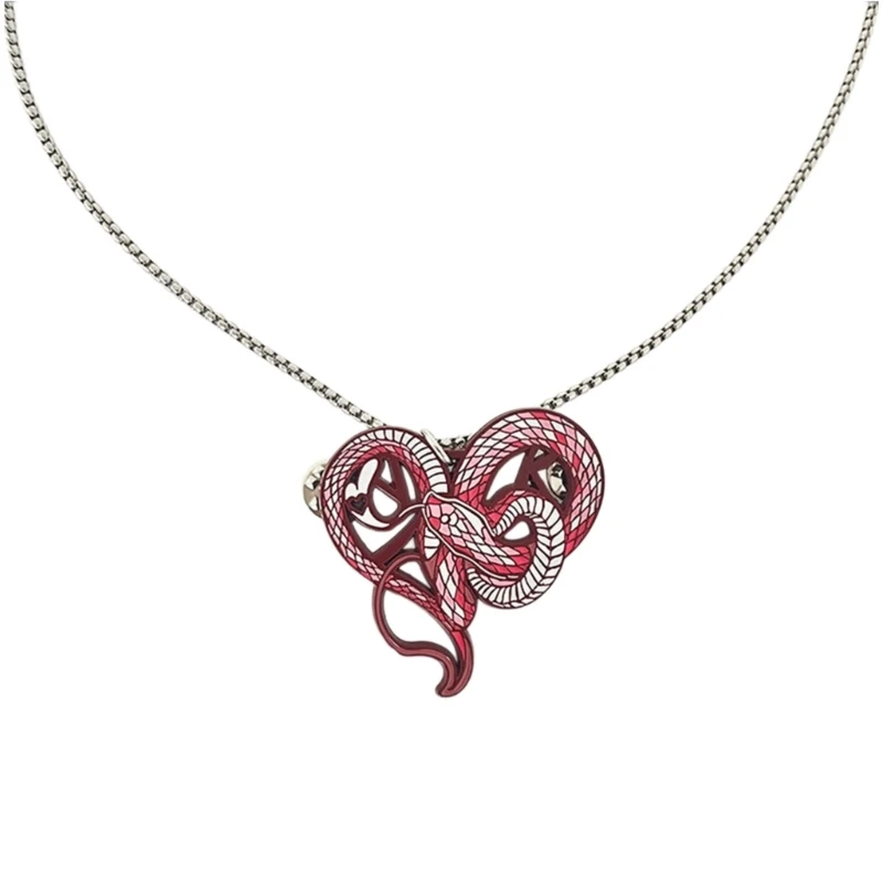 E0BF Elegant Alloy Serpentines Heart Convertible Necklace and Brooch Pin Jewelry Accessory for Daily Wear and Special Event