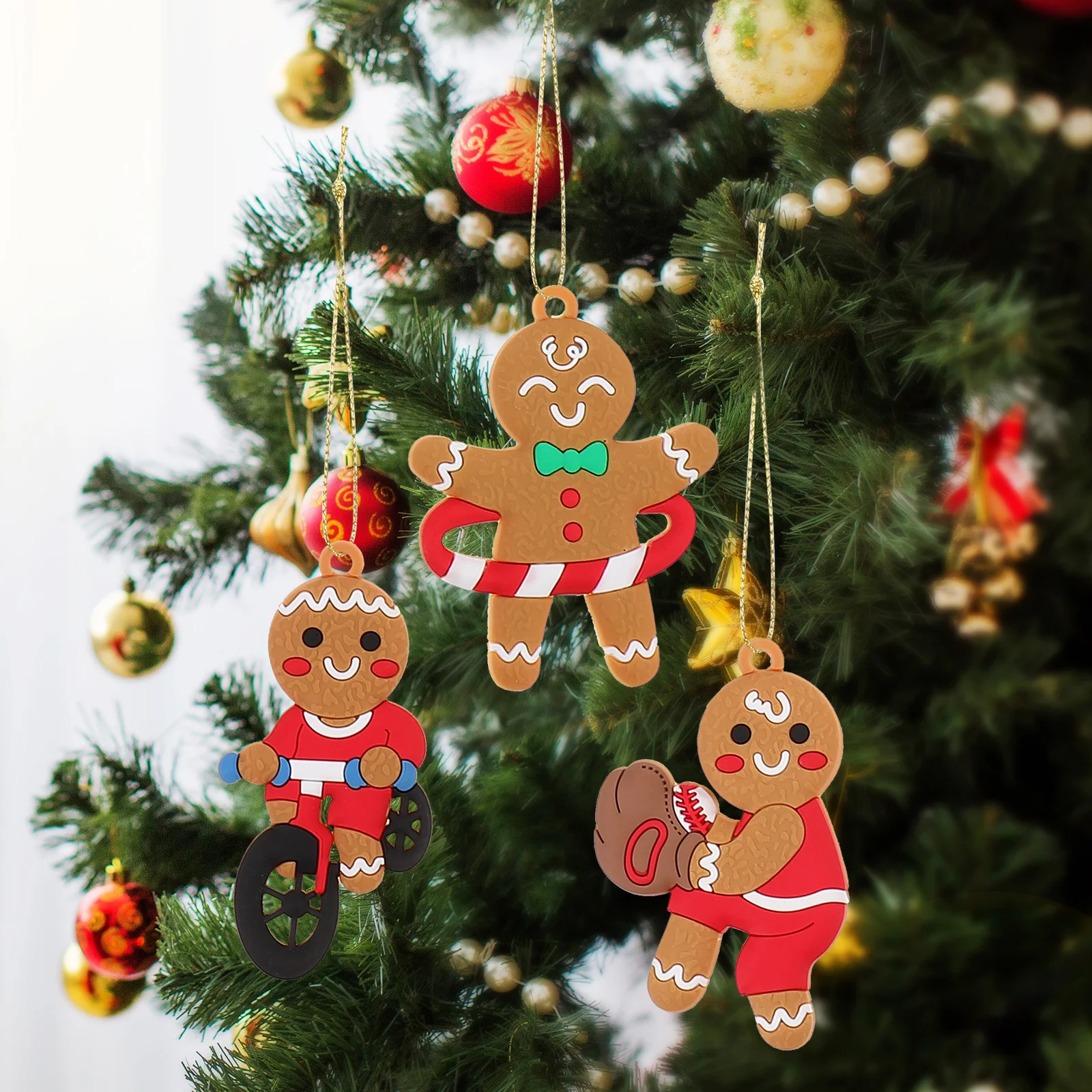 

12Pcs Gingerbread Man Christmas Tree Pendant PVC Hanging Hole Suitable for Holiday Festival Party Christmas Home Decor