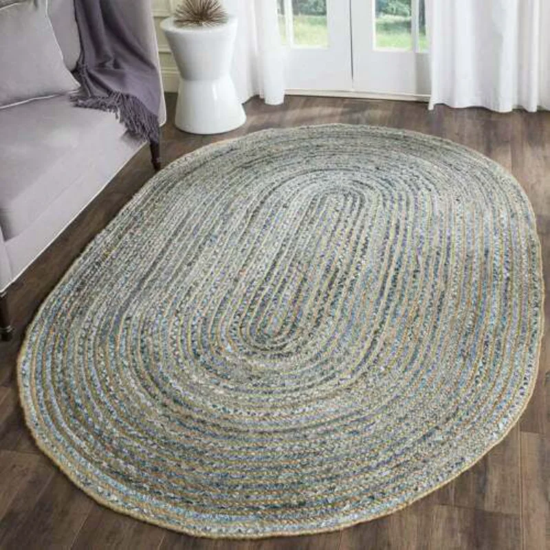 Jute Oval Rug Natural Denim Braided Style Rugs for Bedroom Reversible Carpet Rustic Look Rug Bedroom Decor Prayer Mat Muslim