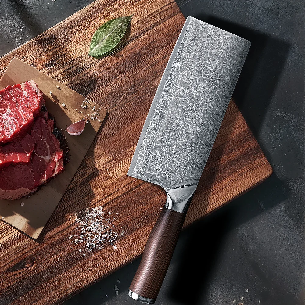 

6,9-дюймовый китайский нож шеф-повара, 67 слоев дамасской стали, лезвие 10Cr15CoMov, деревянная ручка, нож для нарезки овощей, тесак, мясной кухонный нож