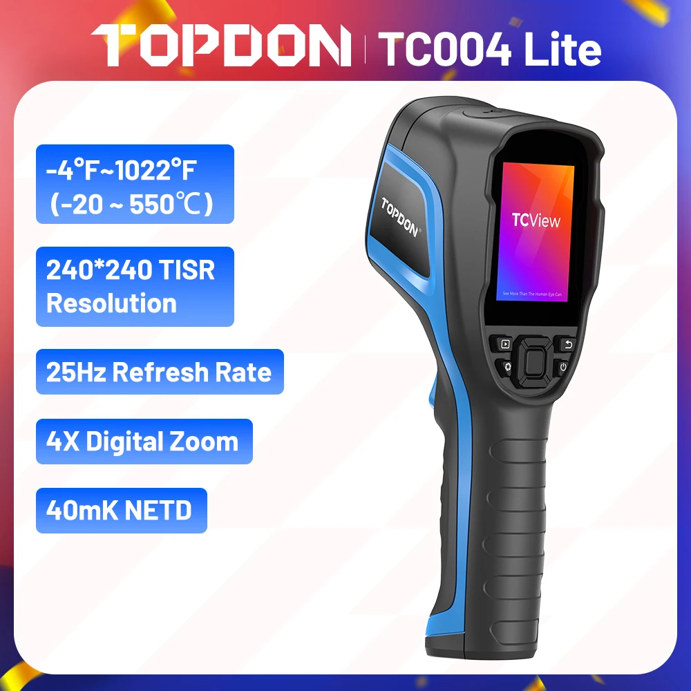 

TOPDON TC004 Lite Тепловизионная камера Ручная инфракрасная ИК-камера с высоким разрешением 160*120 пикселей 4-кратный цифровой зум Дорожный адаптер