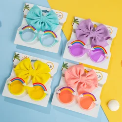 2Pcs/Set Rainbow Baby Sunglasses Bullet Bow Elastic Nylon Hair Bands Kids Boys Girls Cute Sun Glasses Photography Props