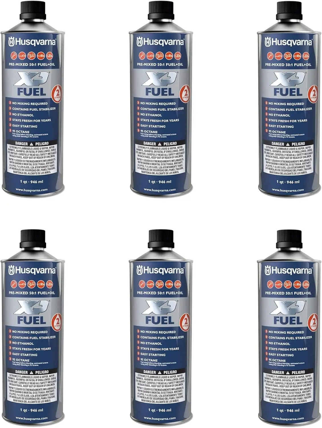 Husqvarna 584309701 XP Pre-Mixed 2-Stroke Fuel and Engine Oil Quart (6 Pack)