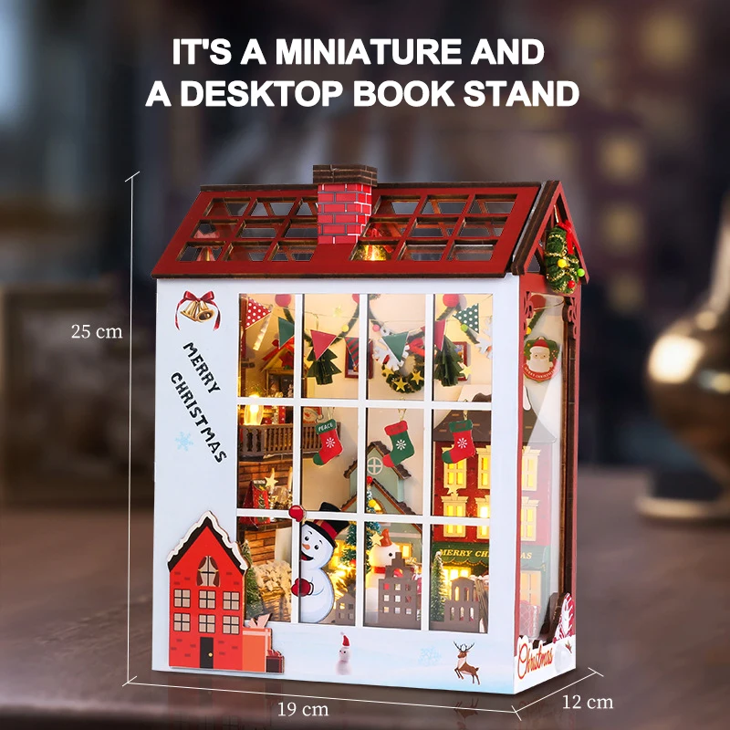 Soporte creativo para libros de Navidad en 3D, Kits de construcción ensamblados, modelo con luces, rompecabezas de madera, decoración de escritorio, juguetes, regalos para niños