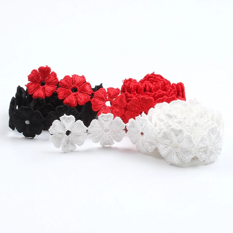 2Yards/Lot 2.3cm Polyester Flower Lace Trims White Black Red Ribbon DIY Necklace Ornaments Underwear Wedding Clothes Accessories