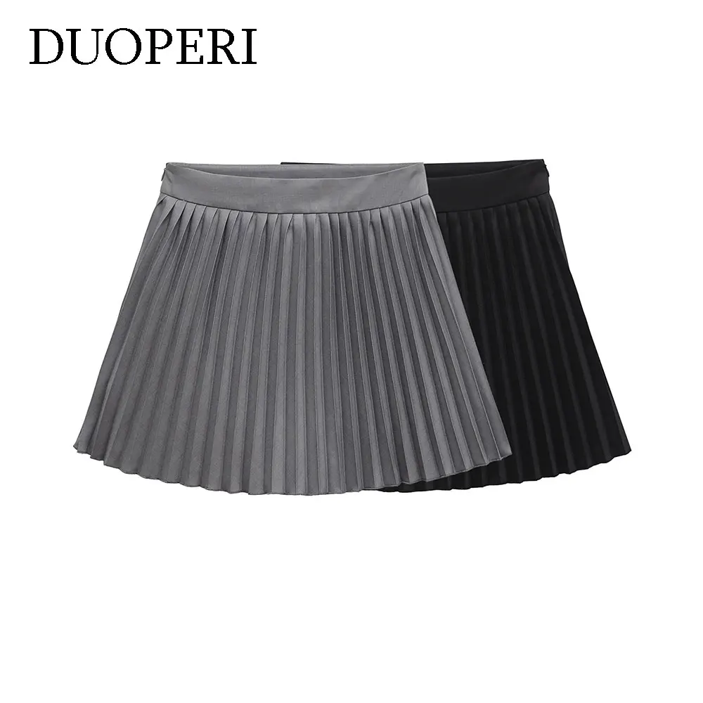 

DUOPERI Women Summer Solid Pleated A-Line Mini Skirts High Waist Female Elegance Chic Lady Casual Mujer Faldas Shorts