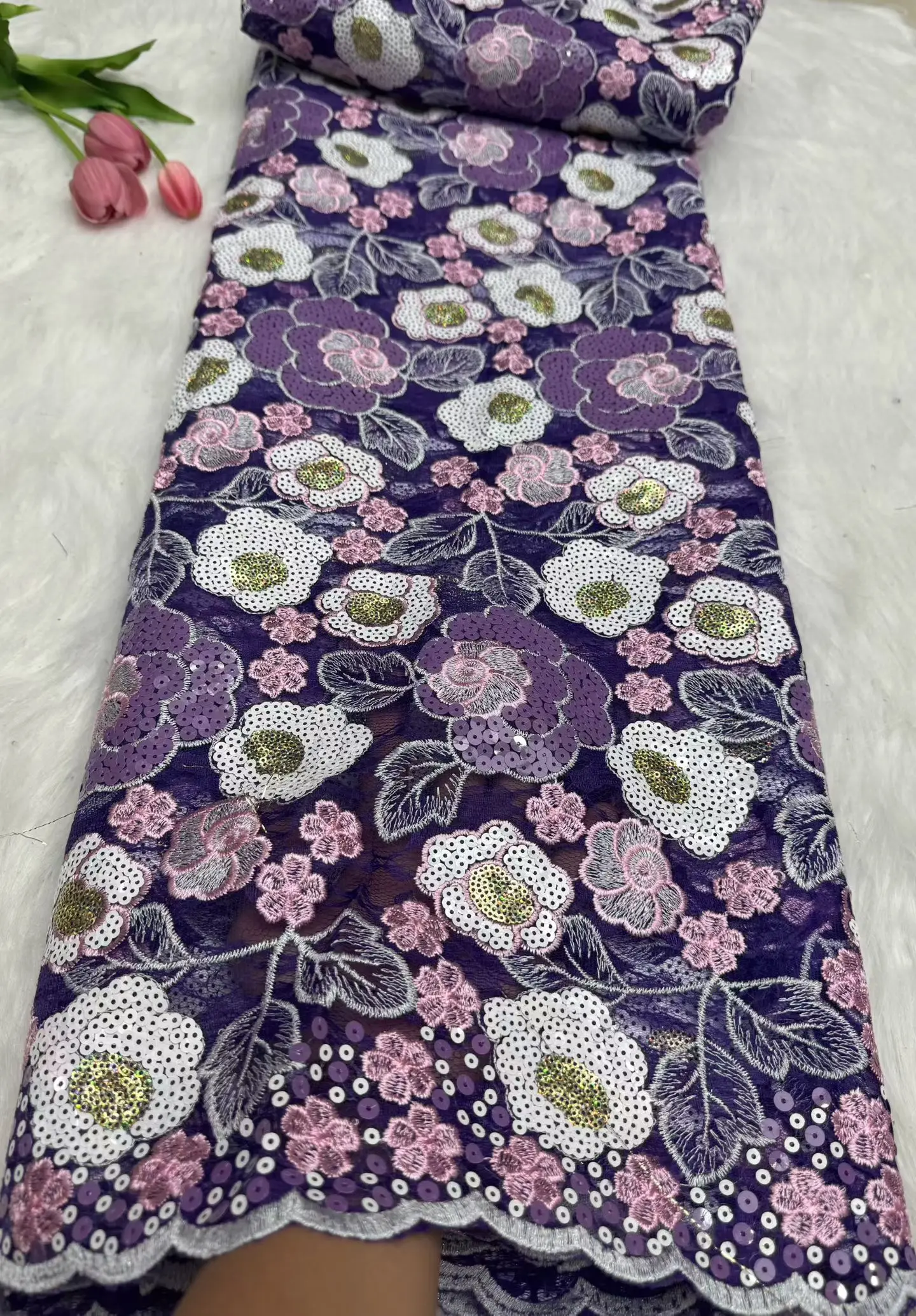 Kain Organza Berkualitas Tinggi 2025 Untuk Menjahit Kain Payet Gaun Pesta Pernikahan Afrika Nigeria Bordir 5 Yard H12-1