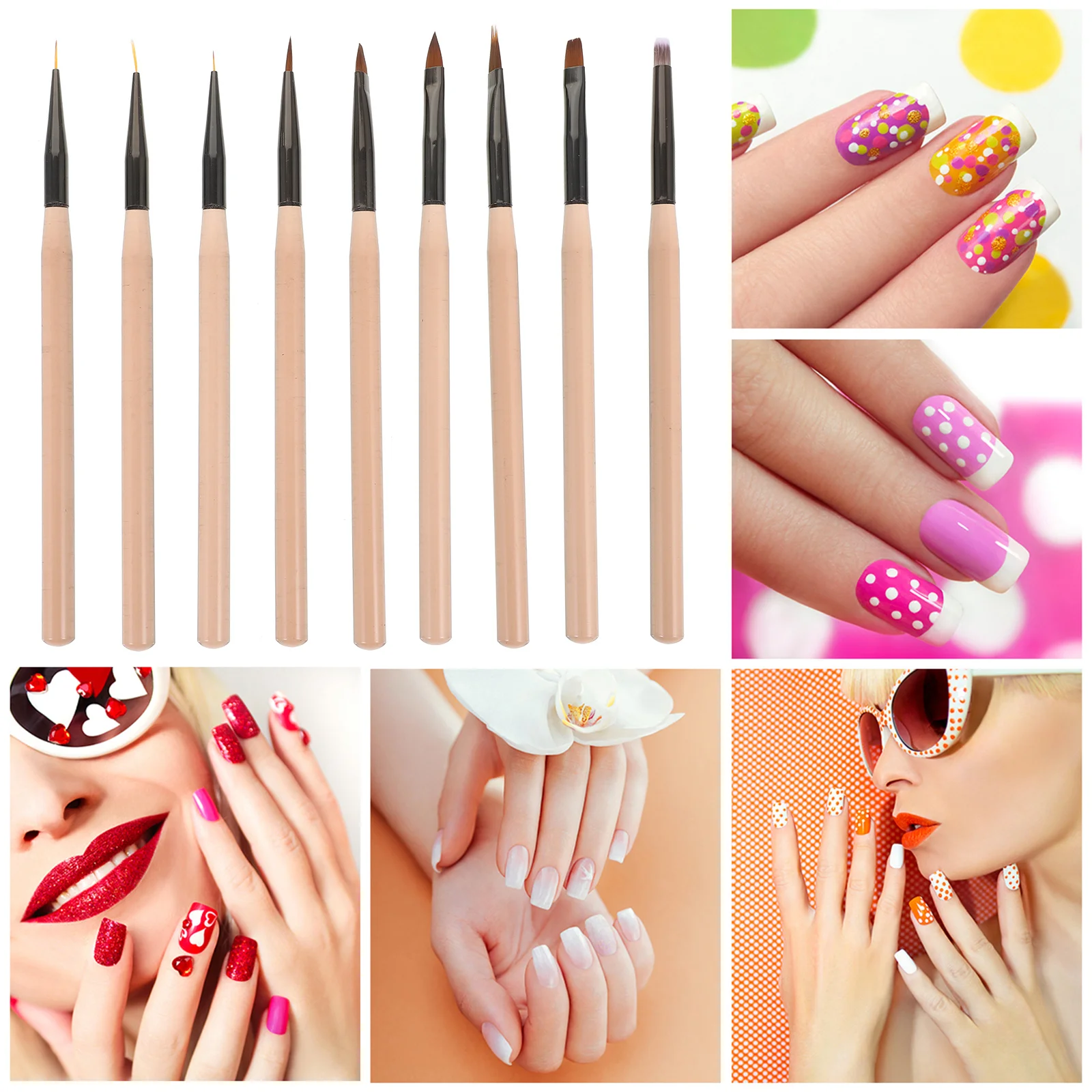 

9Pcs Nail Art Brush Set Lightweight Liner Pens Manicure Tools for Fingernail Polish Nail Accessories Supplies Manicure Art Brush