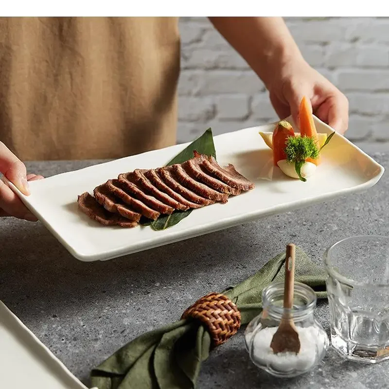 

Individual Rectangular Ceramic Cooking Dishes Dinner Plate Restaurant Solid Color Tableware Pasta Steak Sushi Serving Dish