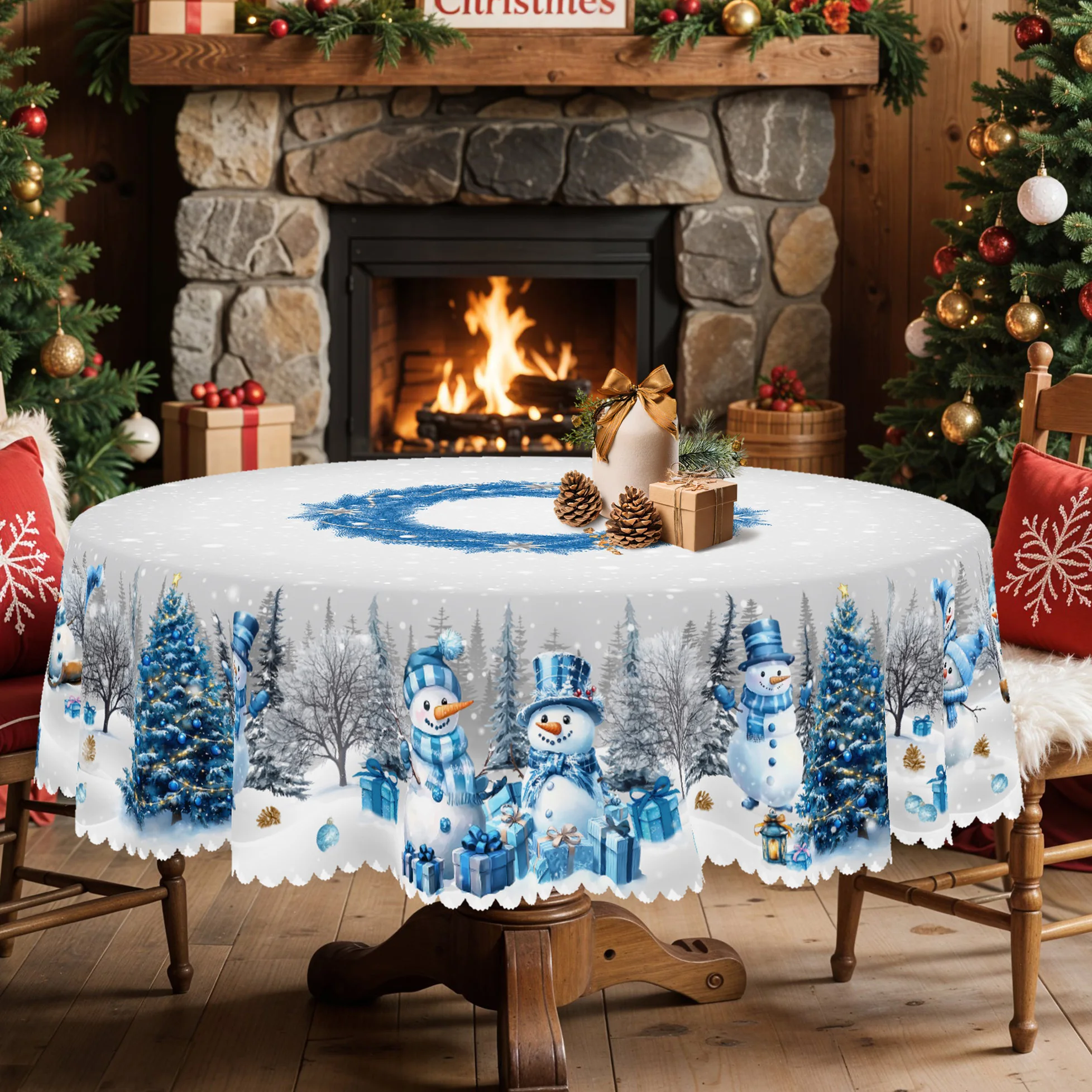 1 Piece Christmas-Themed Printed Tablecloth, Vintage Country Farmhouse Style, Santa Claus, Snowman, Christmas Wreath Pattern Design, Suitable for Christmas, New Year's Parties, Party Decorations, Kitchen Accessories, Room and Outdoor Decorations, Gifts for Friends, Rectangular and Round Tablecloths, Various Sizes Available