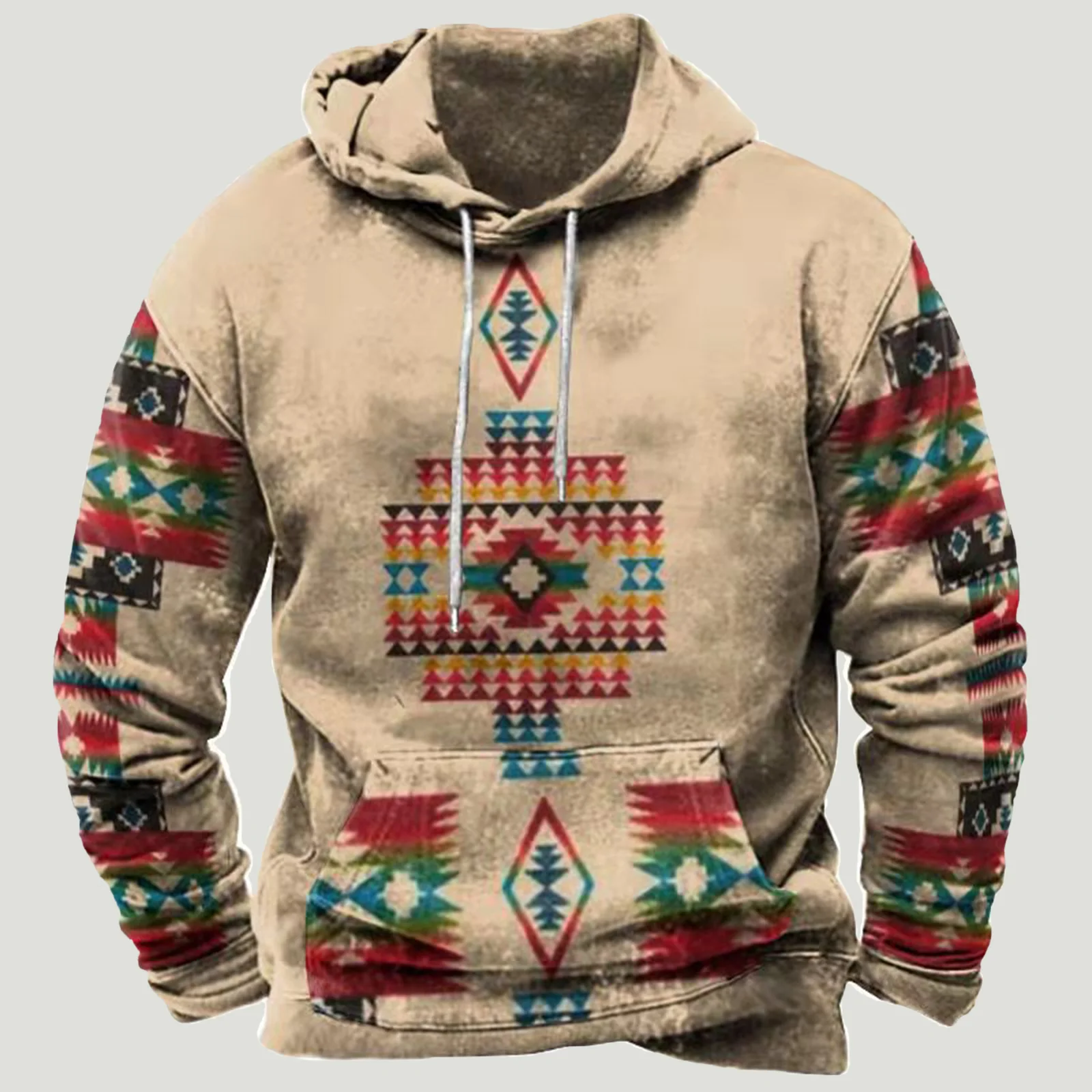 

Men Ethnic Aztec Hoodies Sweatshirt Autumn Winter Warm Long Sleeve Casual Drawstring Hooded Pullovers Tops Vintage Blouse Tops