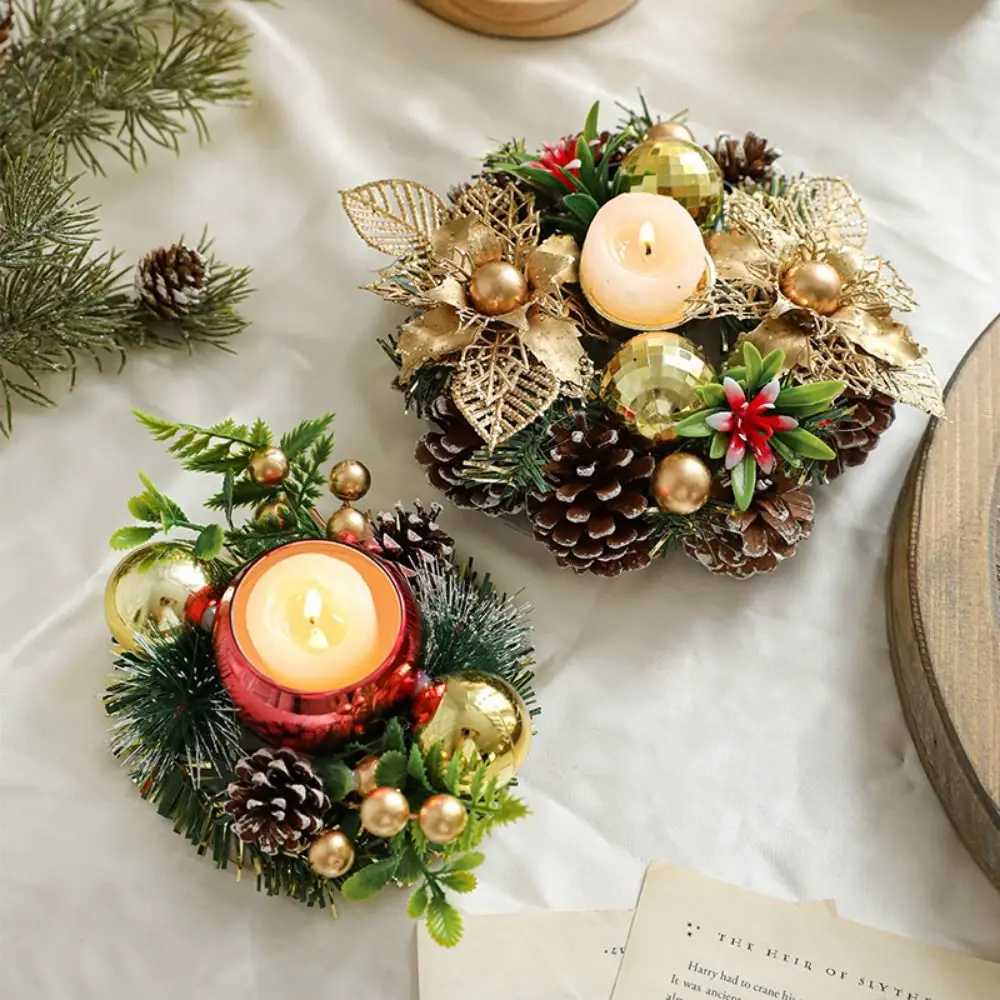 

Wood Art Simulation Garland Lamp Stand Durable Stable Flower Aromatherapy Candlestick Beautiful Christmas Candle Holder