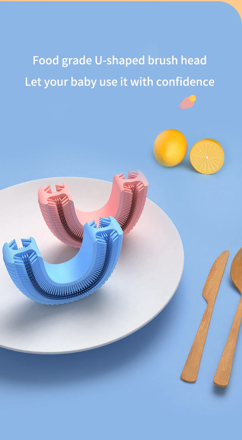 360 Grad automatische U-Form Kinder elektrische Zahnbürste wiederauf ladbare Smart Kids Sonic Zahnbürste Silikon Cartoon blaues Licht – Detail 4
